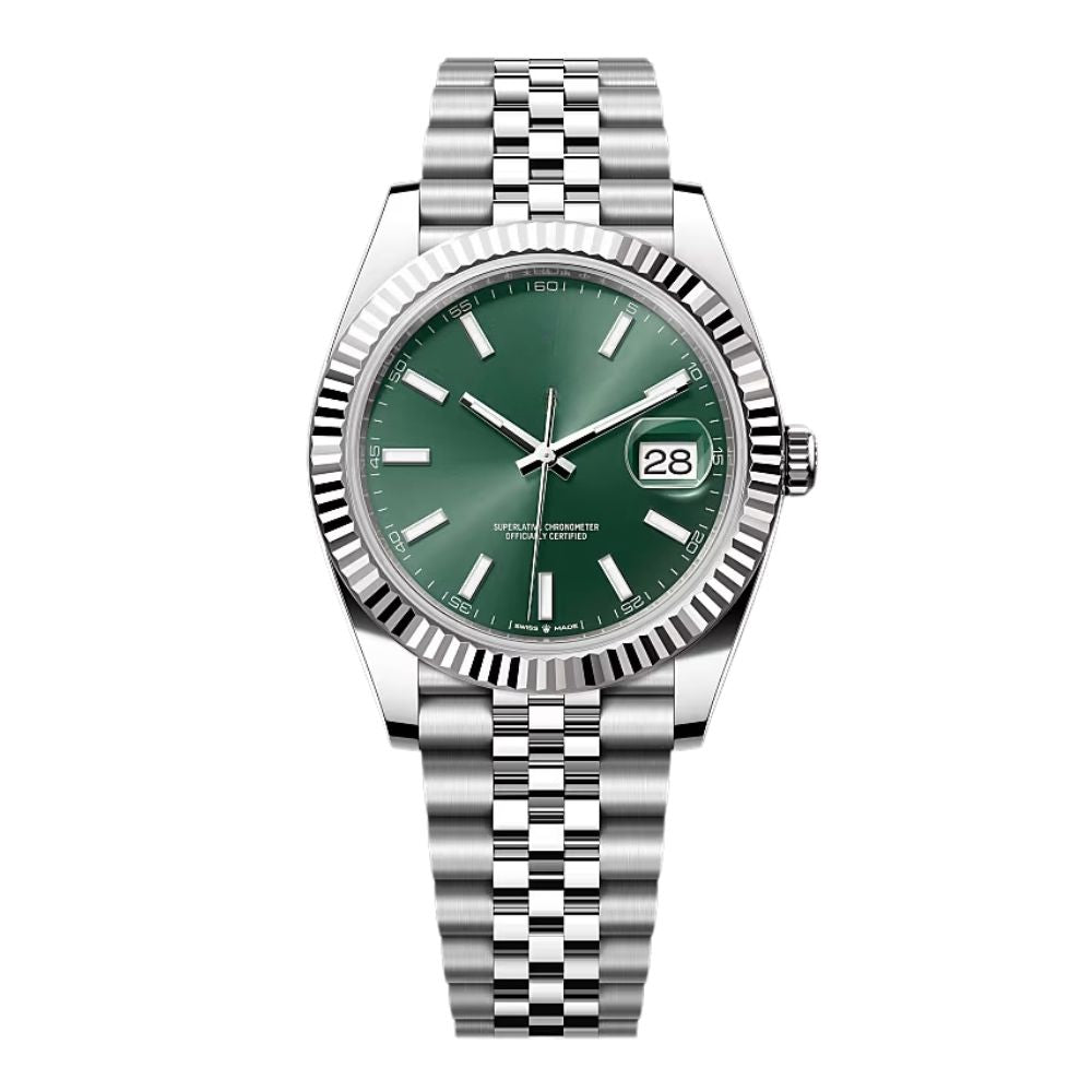 Datejust mit grünem Zifferblatt und Jubilee-Armband, 41 mm